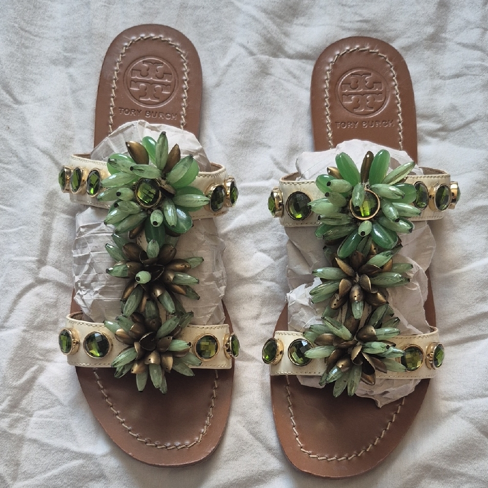 Tory Burch White Patent Leather Gemstone Sandles